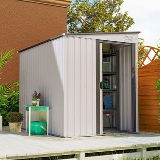 OUTSUNNY 7 x 5FT Garden Shed w/ Foundation Lean to Metal Tool Shed in White