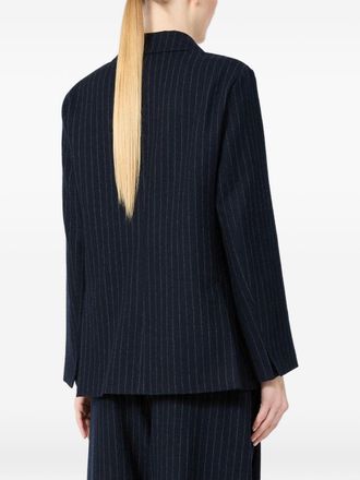 Max Mara Womens Blazer Zolfo Double-Breasted Pinstripe Wool Blue Virgin Jacket