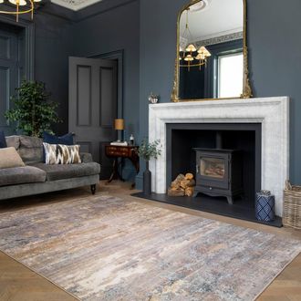 Kukoon Abstract Design Cotton Chenille Rug Grey Beige Machine Washable | Size: 200 cm x 290 cm
