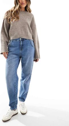 Only Troy high waist carrot fit jeans in mid blue