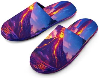 Generic Volcano-nature Mens Flannel Slipper Soft Non Slip House Shoes Comfy Winter Warm Indoor Outdoor Slippers
