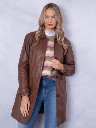 Lakeland Leather Womens Marton Longline Button Down Coat in Cognac - Brown - Size 20 UK