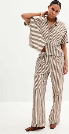 Grace & Mila Womens Coffee-coloured stripes loose seersucker shirt