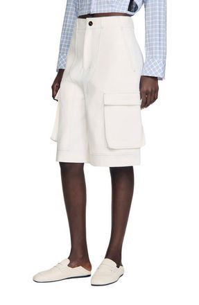 Sandro Wide-leg cotton Bermuda shorts in White at Nordstrom, Size 34 Eu