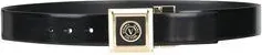 Versace Jeans Couture Logo-Plaque Leather Belt in Polished Black Leather