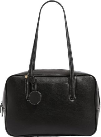 Generic Retro Sugar Cube Bowling Bag Tanned Leather Commuter Underarm Small Square Simple Shoulder Handbag(Large black)