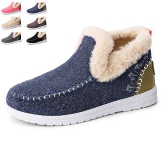 Generic Orthopedic Fleece Slip-On Boots, Womens Plush Flat Snow Boots Warm Faux Fur Lined Winter Ankle Booties Casual Walking Shoes (Blue,4.5)
