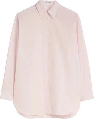 Jil Sander Popeline blouse met geborduurd logo - Dames - Overhemden - Roze - 2XS - Katoen - Overhemden