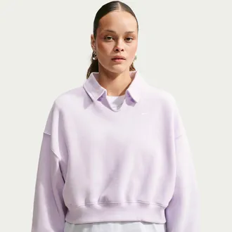 Nike Womens Studio Fleece Weight Oversized Cropped Polo in Purple | IM8094-583