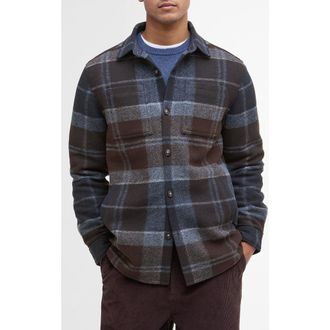 Barbour Chapter Tailored Fit Plaid Fleece Button-Up Shirt Jacket in Midnight Oak Tartan at Nordstrom, Size Xx-Large