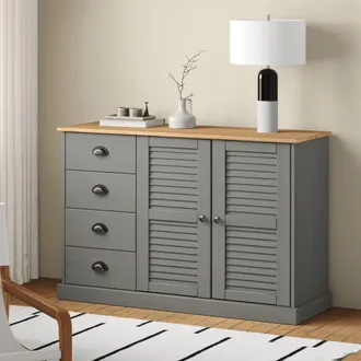 vidaXL Aparador Con Cajones Vigo Madera Maciza Pino Gris 113x40x75 Cm Vidaxl