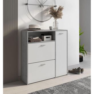 Dmora Mueble De Entrada Escultor, 04-par Pares, 3 Estantes, 3 Puertas, 91.5x26.6x94h Cm Gris Cemento