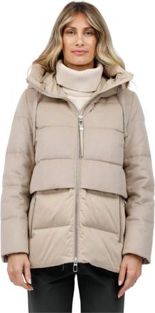 Duno Korte wollen en satijnen parka met verstelbare capuchon - Dames - Winterjassen - Beige - XL - Wol - Jassen