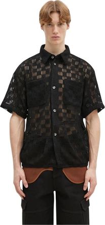 Andersson Bell Letto Gebreide Shirt - Heren - Korte mouwen Overhemden - Zwart - L - Polyester - Overhemden