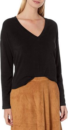Monrow Supersoft V Neck Sweatshirt With Metallic Stitching In Black