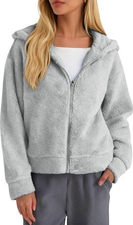 Generic Cropped Jacket for Women Uk Fleece Fuzzy Fluffy Coat Winter Warm Sherpa Jackets Casual Short Jumper Long Sleeve Full Zipper Pullover Tops Ladies Plush