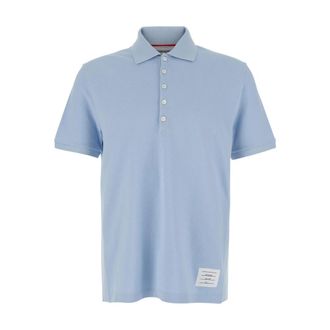 Thom Browne Polo Shirts, male, Blue, Size: XL Light Blue Polo Shirt With Stripe Detail