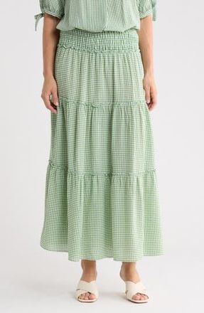 Max Studio Gingham Tiered Skirt in Green/Cream at Nordstrom Rack, Size X-Small