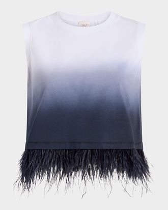 Cinq &agrave; Sept Sleeveless Cropped Feather-Trim Tee