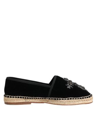 Dolce & Gabbana Black Cross Crystal Slip On Espadrille Mens Shoes