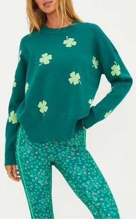 Beach Riot Callie Clover Jacquard Crewneck Sweater in Clover Green at Nordstrom Rack, Size X-Small