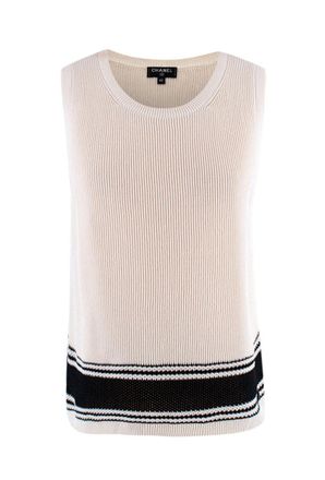 Chanel Cream Silk Blend Knit Striped Vest Size L