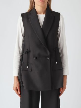 Meimeij Gilet sartoriale doppiopetto con rever a lancia e coulisse in vita