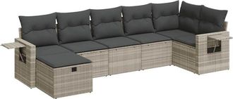 vidaXL Set De Sof&aacute;s De Jard&iacute;n 7 Pzas Con Cojines Rat&aacute;n Pe Gris Claro Vidaxl