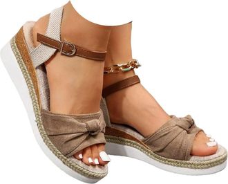 Generic Orthopedic Wedge Sandals For Women UK with Ankle Strap Arch Support Open Toe Shoes Mid Heel Bowknot Straps Espadrilles Non-Slip Summer Casual Beach Da