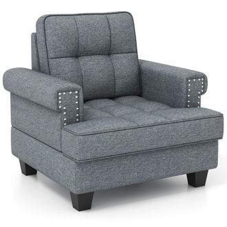 Costway Costway Modern Accent Armchair Tufted Upholstered Linen Club Chair with Extra Pillow in Grey