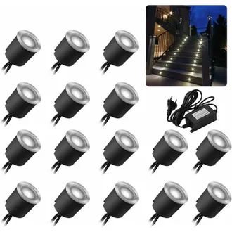OEM Set Di 16 Faretti Led Da Incasso A Pavimento, Grado Di Protezione Ip67, 0,6 W, Diametro 32 Mm, Luce Bianca 4000 K, 12 V, Acciaio Inossidabile - Ip67-0