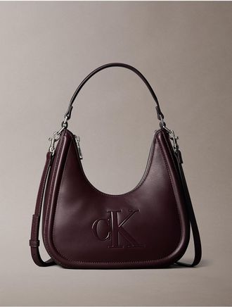 Calvin Klein Womens Embossed Monogram Crescent Bag - Brown