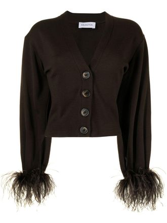 16Arlington Kara feather-trim cardigan - Brown