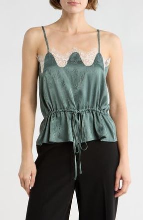 NSR Scalloped Lace Trim Satin Camisole in Light Green at Nordstrom Rack, Size X-Large