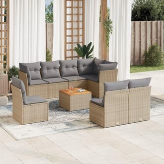 vidaXL Juego De Sof&aacute;s Jard&iacute;n Con Cojines Beige Mezcla 9 Pzas Rat&aacute;n Pe Vidaxl