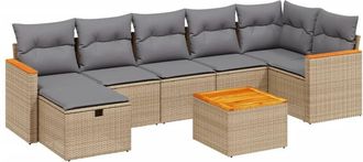 vidaXL Juego De Sof&aacute;s Jard&iacute;n Con Cojines Beige Mezcla 8 Pzas Rat&aacute;n Pe Vidaxl
