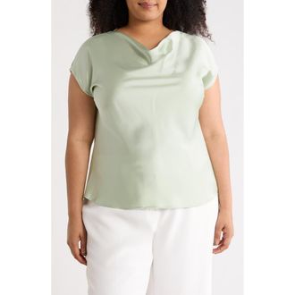 Renee C Cowl Neck Short Sleeve Satin Top in Pistachio at Nordstrom Rack, Size 1X