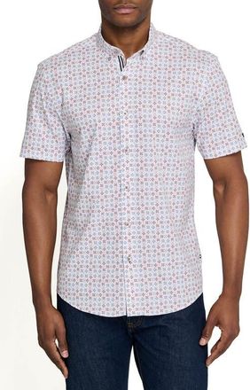 Brooklyn Brigade Park Slope Petals Short Sleeve Button Down Performance Shirt in White/green at Nordstrom, Size Xx-Large