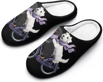 Generic Dachshund Schnauzer Dog Cycling Bike Mens Warm Slippers Non-Slip Sole Winter Rubber Cotton Shoes for Bedroom