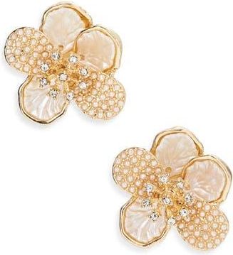 Cara Crystal & Faux Pearl Flower Statement Stud Earrings in Ivory at Nordstrom Rack
