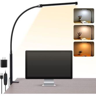 OEM L&aacute;mpara De Escritorio Led Con Pinza, Ideal Para El Hogar O La Oficina. 3 Modos De Iluminaci&oacute;n, 10 Niveles De Brillo, Brazo Met&aacute;lico Largo, Ajustable Y