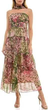 Socialite Metallic Floral Strapless Dress & Scarf Set in Olive/Pink at Nordstrom, Size X-Small