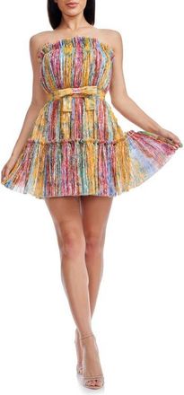 Dress The Population Petra Metallic Strapless Cocktail Minidress in Amber Multi at Nordstrom, Size Xx-Large