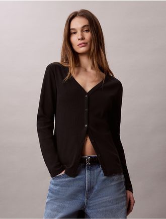 Calvin Klein Jeans Calvin Klein Womens Woven Monologo Fine Rib Slim Cardigan - Black - S