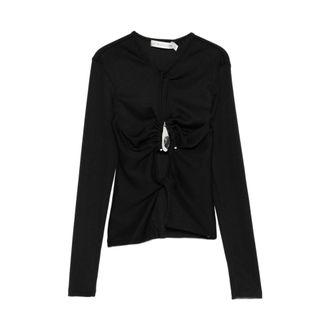 CHRISTOPHER ESBER Long Sleeve Tops, female, Black, Size: 2XS Crystal Pendant Open Twist Long Sleeve Top
