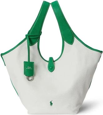Polo Ralph Lauren Tassen, Dames, Wit, ONE Size, Katoen, Play Canvas-Leather Large Tote