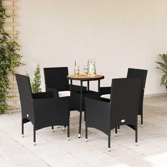 vidaXL Set De Comedor Jard&iacute;n 5 Pzas Con Cojines Rat&aacute;n Pe Acacia Negro Vidaxl