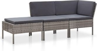 vidaXL Set De Muebles De Jard&iacute;n 3 Pzas Y Cojines Rat&aacute;n Sint&eacute;tico Gris Vidaxl