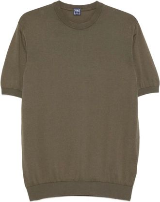 Fedeli Ribgebreide T-shirt met ronde hals - Heren - T-shirts - Groen - 4XL - Tops