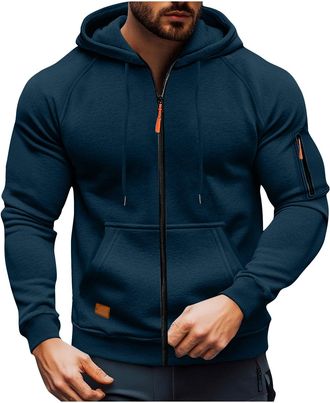 Generic Hoodies for Men UK Cargo Military Jacket Full Zip Sweatshirt Long Sleeve Casual Plain Hoody Multi Pockets Sport Hooded Sweatshirts Lightweight Comfort